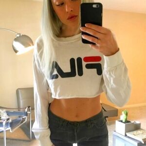 Fila Crop Top Long Sleeve White & Red Shirt From Urban Outfitters Size Small